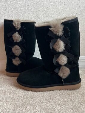 Koolaburra By UGG Black Suede Bow Tall Winter Boots with Faux Fur